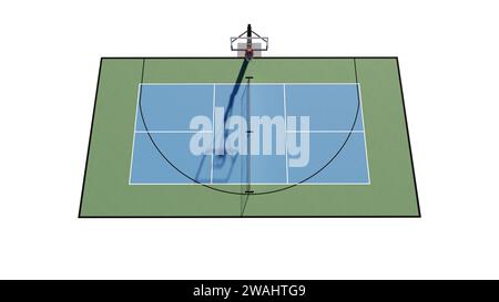 Luftaufnahme einer Kombination aus Basketball- und Pickleball-Court Multisport 3D-Rendering-Visualisierung Stockfoto