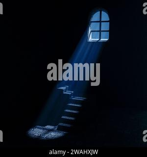 In einem alten Steinschloss bei Nacht im Mondschein. Stockfoto