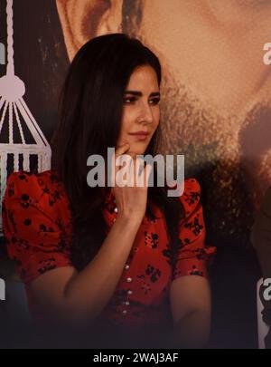 Mumbai, Indien. Januar 2024. Die indische Schauspielerin Katrina Kaif reagierte am 4. Januar 2024 auf einer Pressekonferenz für ihren kommenden indischen Romantiller-Film „Merry Christmas“ in Mumbai, Indien. (Foto: Indranil Aditya/NurPhoto)0 Credit: NurPhoto SRL/Alamy Live News Stockfoto