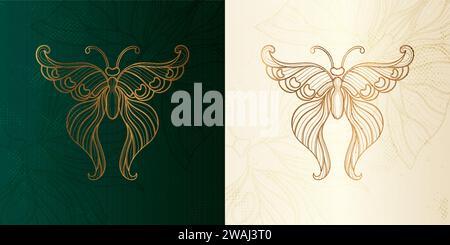 Jugendstil Schmetterling Grundelement. 1920-1930 Jahre Vintage-Design. Symbolmotiv Smaragdgrün im Dessin. Stock Vektor