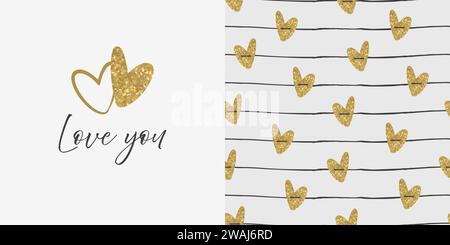 Niedliche Valentinskarte. Nahtloses Muster Der Goldenen Herzen. Einfache Vektorillustration Stock Vektor