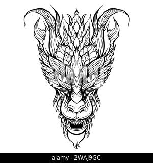 Vektorumriss Illustration eines tosenden Drachen isoliert vom Hintergrund. Fantasy-Clipart mit Silvester-Symbol für Sublimation, Aufkleber und Symbole. Stock Vektor