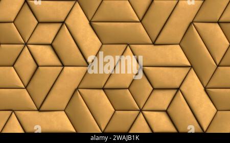 Hochwertige, nahtlose, realistische 3D-Textur weiche Geometrie-Fliesen aus goldenem Leder Stockfoto