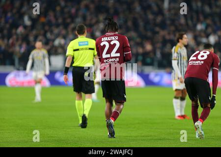 Chukwubuikem Ikwuemesi von US Salernitana 1919 während des Coppa Italia Spiels zwischen Juventus FC und Salernitana am 04. Januar 2024 im Allianz Stadium Stockfoto