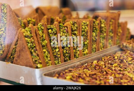 Eine Nahaufnahme von Baklava in Istanbul, Türkei Stockfoto