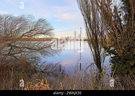 Überflutete das untere Avon-Tal bei Christchurch Dorset Stockfoto