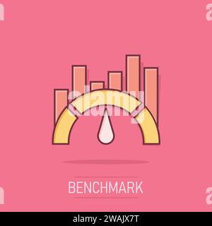 Benchmark messen Symbol im Comic-stil. Dashboard Bewertung vektor Cartoon Illustration auf weißem Hintergrund isoliert. Fortschritt Service Business Konzept sp Stock Vektor