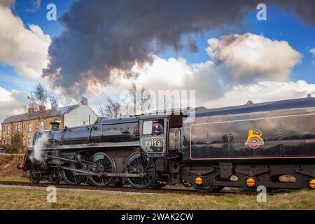 British Railways Standard Class 5 No. 73129 Lokomotive. Die einzige erhaltene Standard Class 5, die von British Railways gebaut wurde und mit Caprotti-Ventilgetriebe ausgestattet war. Stockfoto