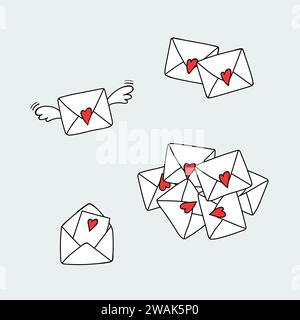 Hand gezeichnet Set Liebesbriefe Symbole Kritzelvektorbild Stock Vektor