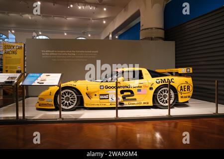 2001 Corvette C5-R Rennwagen im Henry Ford Museum of American Innovation, Dearborn Michigan USA Stockfoto