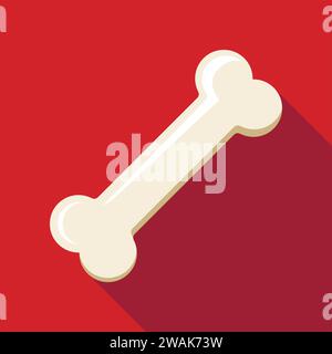 Hundeknochensymbol mit langem Schatten auf rotem Hintergrund. Hundefutterschild. Vektorabbildung Stock Vektor