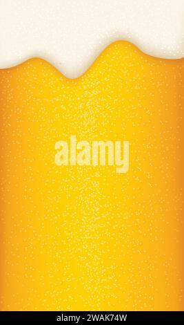 Bier mit Schaum und Bläschen, Lagerbier Hintergrund. Poster-Vorlage von nahtlosem realistischem Craft-Bier, Alkohol-Getränk. Vektorabbildung Stock Vektor