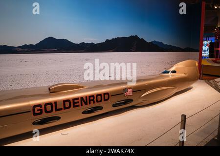 Der Goldenrod-Landgeschwindigkeitsrekordwagen, ausgestellt im Henry Ford Museum of American Innovation, Dearborn Michigan USA Stockfoto