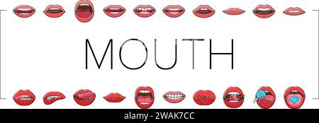 Symbole für die Bewegungssimulation von Mundzeichen setzen Vektor Stock Vektor