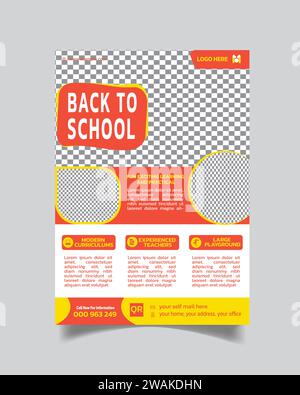 Einzigartiger Flyer für die Kinderschule und Premium Modern Eintrittszettel oder Vorschulplakat A4 Stock Vektor