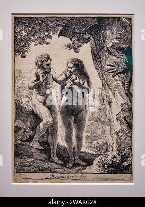 Rembrandt Etching Exhibition, Adam and Eve, 1638 Stockfoto