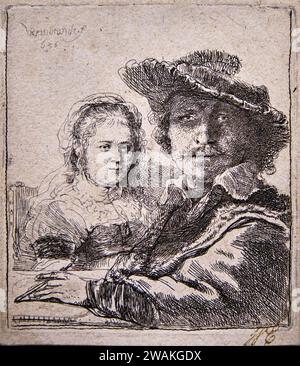 Rembrandt-Ätzausstellung, Selbstporträt mit Saskia, 1636 Stockfoto