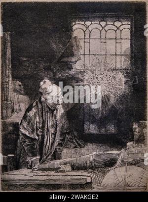 Rembrandt-Ätzausstellung, Gelehrter in seiner Studie, 1652 Stockfoto