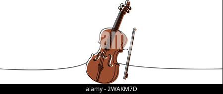 Violine, Streichinstrument, einzeilige durchgehende Zeichnung. Musikinstrumente durchgehende einzeilige Darstellung. Lineare Vektordarstellung Stock Vektor