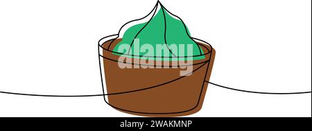 Schüssel mit Vasabi, einzeilige, fortlaufende Zeichnung. Japanische Küche, traditionelles Essen durchgehende einzeilige Illustration. Lineare Vektordarstellung Stock Vektor