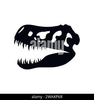 Dinosaurierschädelsymbol isoliert auf weißem Hintergrund, Tyrannosaurus Rex Kopf Fossil. Antike Überreste von Dino-Skelett, prähistorisches Reptil, Paläontologie Stock Vektor