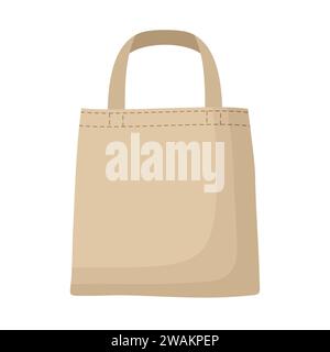 Öko-Tüte oder Baumwollbeutel isoliert auf weißem Hintergrund. ECO Bag braune leere Schablone, weniger Kunststoffabfälle. Vektorabbildung. Stock Vektor