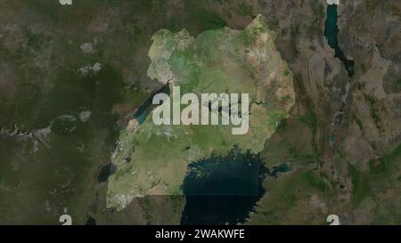 Uganda wird auf einer hochauflösenden Satellitenkarte hervorgehoben Stockfoto