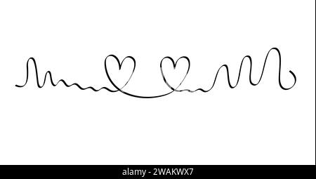 Liebe mit Herzen Hand geschriebene einzelne kontinuierliche Linie Buchstaben Phrase in einfache Doodle Stil Vektor Illustration isoliert für Grußkarte, Postkarten, Poster, Banner, Hochzeitskonzept Stock Vektor
