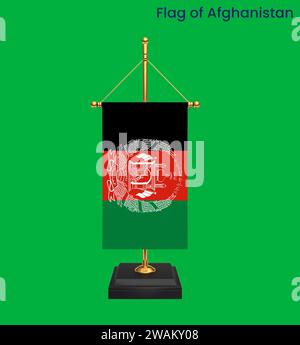 Hochdetaillierte Flagge Afghanistans. Nationale afghanische Flagge. Grüner Hintergrund. 3D-Abbildung. Stockfoto