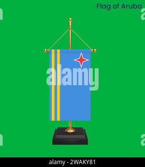 Hohe detaillierte Flagge von Aruba. Nationalflagge Aruba. Südamerika. 3D-Abbildung. Stockfoto