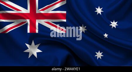 Detaillierte Flagge von Australien. Australische Nationalflagge. Ozeanien. 3D-Abbildung. Stockfoto