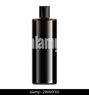 Braune Kosmetikflasche mit schwarzem Verschluss, 500 ml, isoliert auf Hintergrund, 3D-Rendering Stockfoto