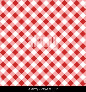 Diagonales rotes, traditionelles nahtloses Gingham-Muster. Textur aus Rauten oder Quadraten für - Karo, Tischdecken, Kleidung, Hemden, Kleider, Papier, Bettwäsche, Stock Vektor