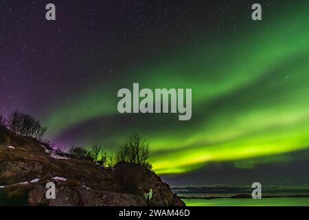 Aurora Borealis über Norwegens Sommaroy-Halbinsel im März Stockfoto