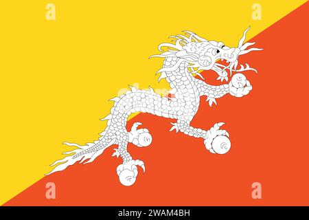 Hohe detaillierte Flagge von Bhutan. Bhutanische Nationalflagge. Asien. 3D-Abbildung. Stock Vektor