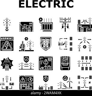 Stromnetz Energiebildsymbole legen den Vektor fest Stock Vektor
