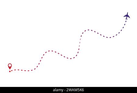 Flugstrecke, gestrichelte Linie und Flugstrecke isoliert auf weiß. Symbol für Fluglinie, Flugzeuge und Pin-Symbol. Flugzeugdirektionalbahn, Karte Stock Vektor