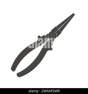 Rundes Symbol der Zange isoliert auf weißem Hintergrund. Handwerkzeuge für den Bau, Bau und Reparatur mit Kunststoffgriffen. Vektor-Illustration der Spitzzange Stock Vektor