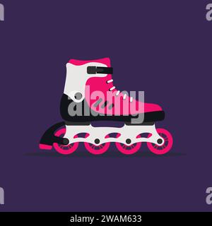 Rollschuhe isoliert auf dunkelblauem Hintergrund. Schlittschuhschuh für Mädchen auf Rädern. Illustration des Rollschuhs-Vektors Stock Vektor