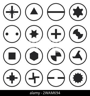 Symbolsatz für Kopfschraube und Schraube isoliert auf weißem Hintergrund. Draufsicht mit Metallgewinde, Geräte für Arbeit und Industrie. Vektorabbildung Stock Vektor