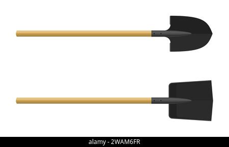 Schaufel und Spaten isoliert auf weißem Hintergrund. Arbeitsgerät für Outdoor-Aktivitäten, Graben, Gartenarbeiten. Baumaschinen. Vektorabbildung. Stock Vektor