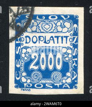 TSCHECHOSLOWAKEI - UM 1918: Briefmarke gedruckt von der Tschechoslowakei, zeigt Porto Due, um 1918 Stockfoto