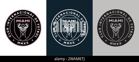 Inter Miami CF Farbe Schwarz und weiß 3 Stil Logo amerikanischer professioneller Fußballverein, Vektor-Illustration abstraktes Bild Stock Vektor