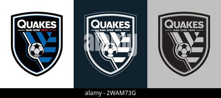 San Jose Erdbeben FC Farbe Schwarz und weiß 3 Stil Logo USA professioneller Fußballverein Vektor-Illustration abstraktes bearbeitbares Bild Stock Vektor