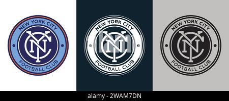 New York City FC Farbe Schwarz und weiß 3 Stil Logo USA professioneller Fußballverein Vektor-Illustration abstraktes bearbeitbares Bild Stock Vektor