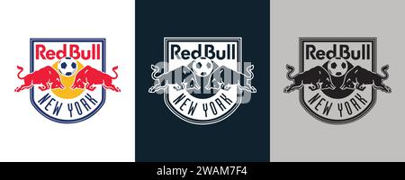 New York Red Bulls FC Farbe Schwarz und weiß 3 Stil Logo USA professioneller Fußballverein Vektor-Illustration abstraktes bearbeitbares Bild Stock Vektor