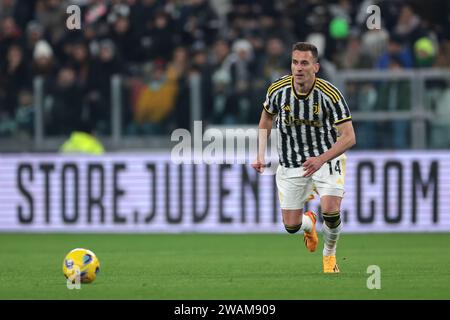 Turin, Italien. Januar 2024. Arkadiusz Milik von Juventus während des Spiels Coppa Italia im Allianz Stadion in Turin. Der Bildnachweis sollte lauten: Jonathan Moscrop/Sportimage Credit: Sportimage Ltd/Alamy Live News Stockfoto