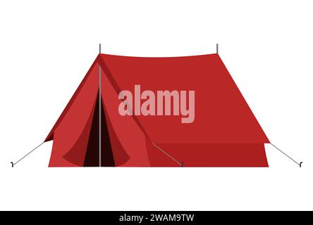 Rotes Camping-Touristenzelt in der Outdoor-Reise in flachem Stil auf weißem Hintergrund. Vektor-Illustration für Naturtourismus, Reise, Abenteuer Stock Vektor