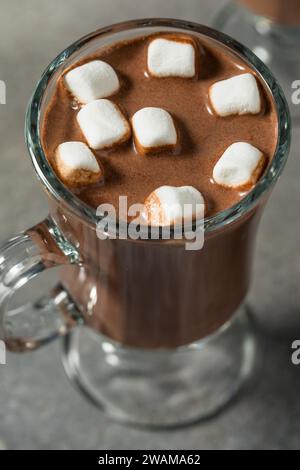 Warme heiße Kakaoschokolade in einer Tasse mit Marshmallows Stockfoto