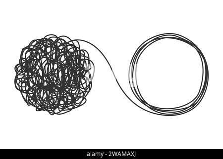 Entwirren von Verwirrung. Psychotherapiekonzept. Metapher von Problemlösung, Chaos und Chaos, schwieriger Situation. Psychologe entwirrt verworrene Zange Stock Vektor